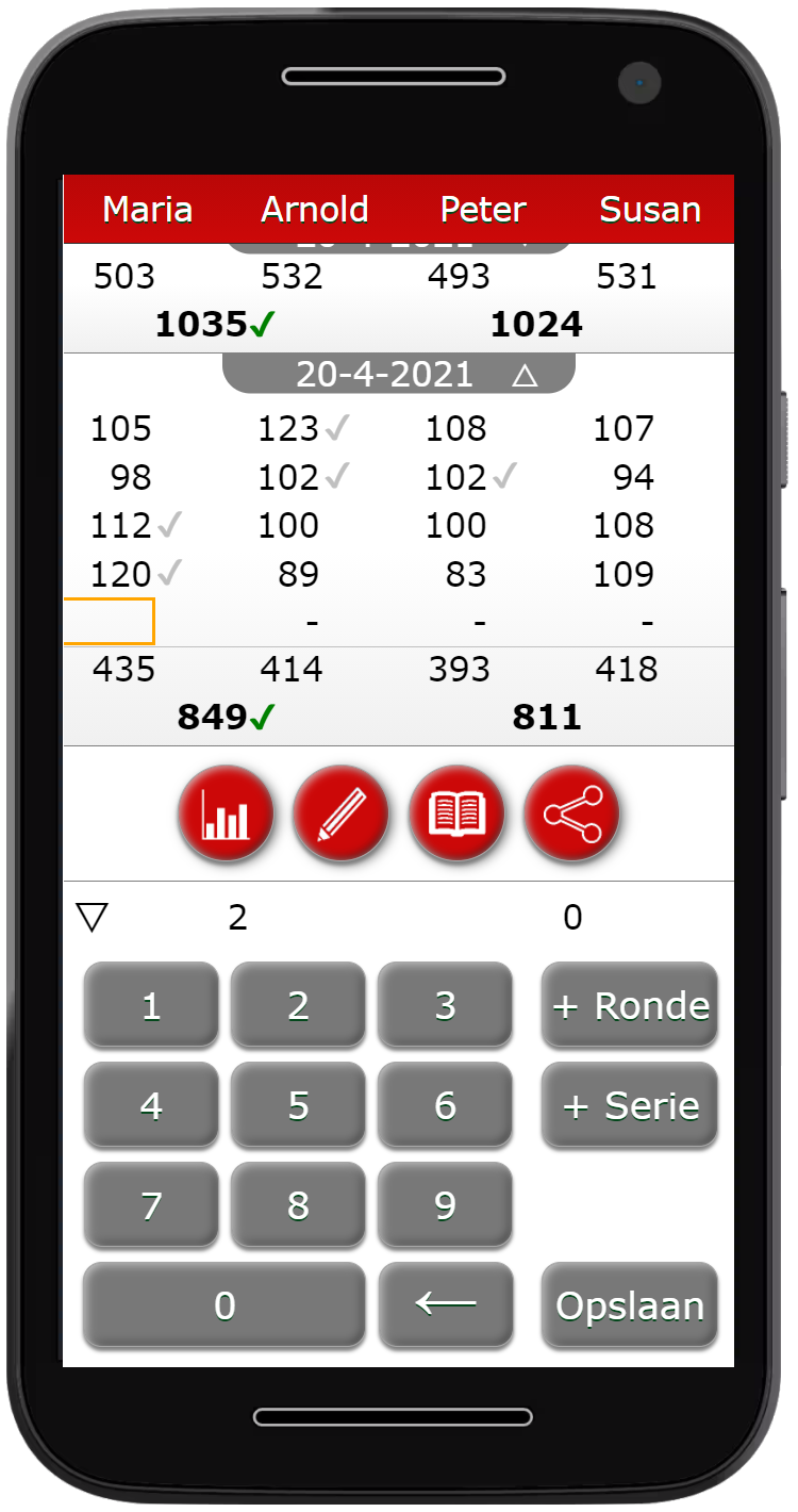 Beispiel Shuffleboard-Spiel mit 4 Personen in einem Team